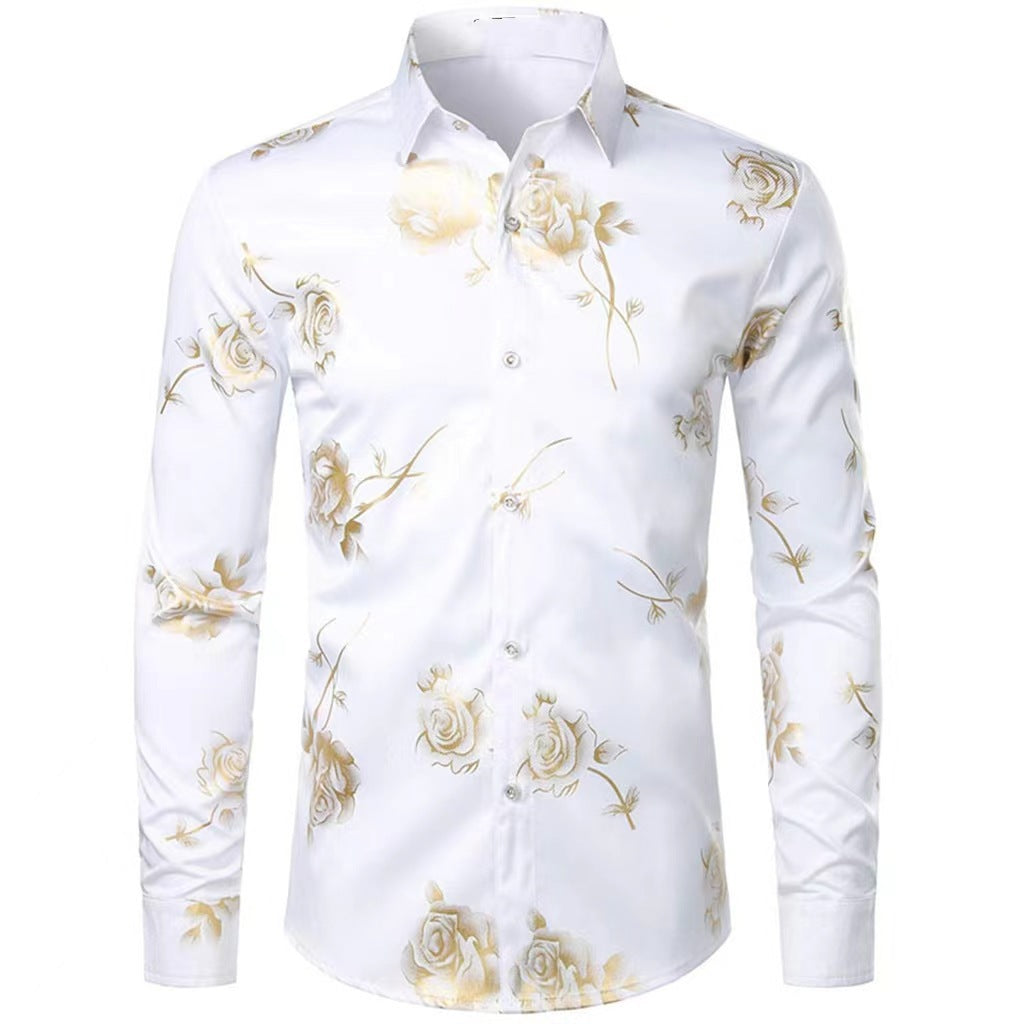 Herren 3D-Hemd mit Blumenmuster – Stretch-Slim-Fit Urban Hemd mit Revers