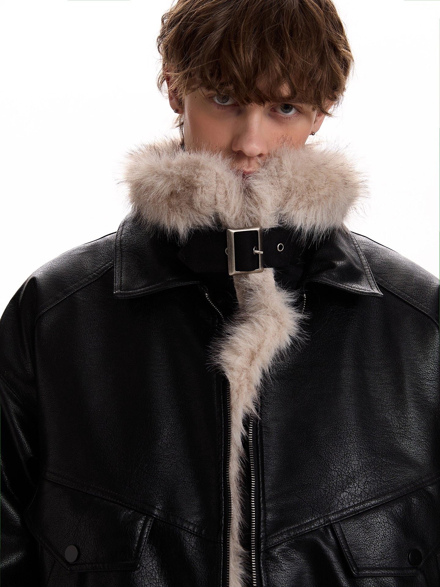 Retro Fur Collar PU Leather Jacket