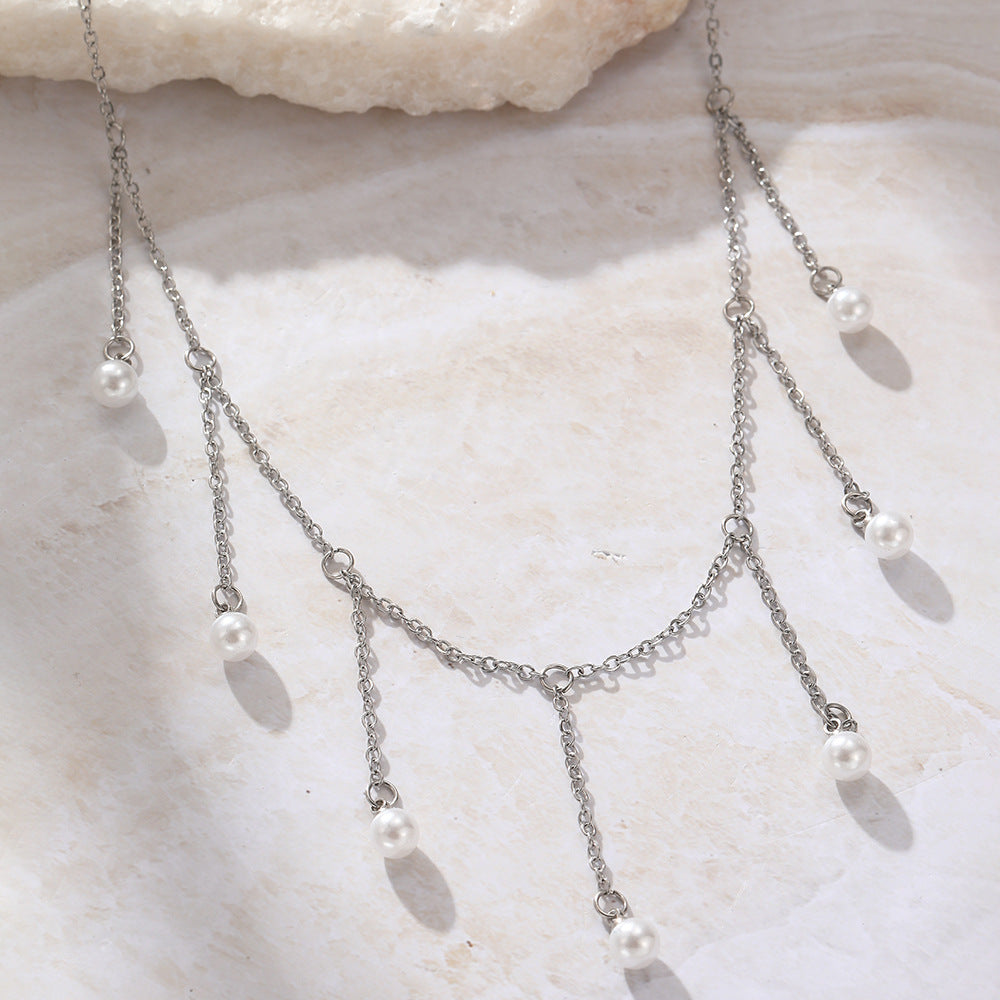 Damen Quasten Perlenkette – Eleganter tropfenförmiger Kunstperlenanhänger, lange Kette, Modeschmuck