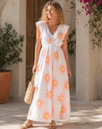 Women's Floral Printed Maxi Dress – Sleeveless V-Neck A-Line Beach Long Dress