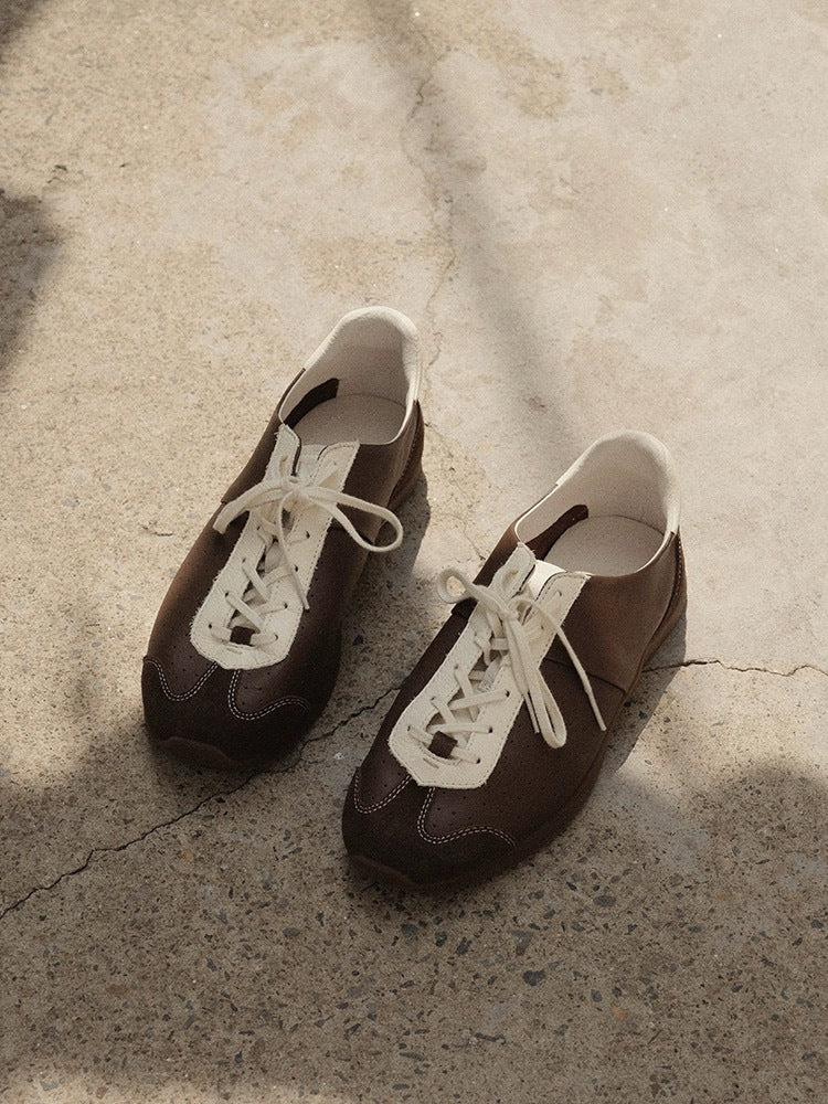 Damen-Freizeitsneaker aus Leder – Retro-Halbschuhe aus Rindsleder mit weicher Gummisohle, leichtem Tragekomfort und rutschfestem Design