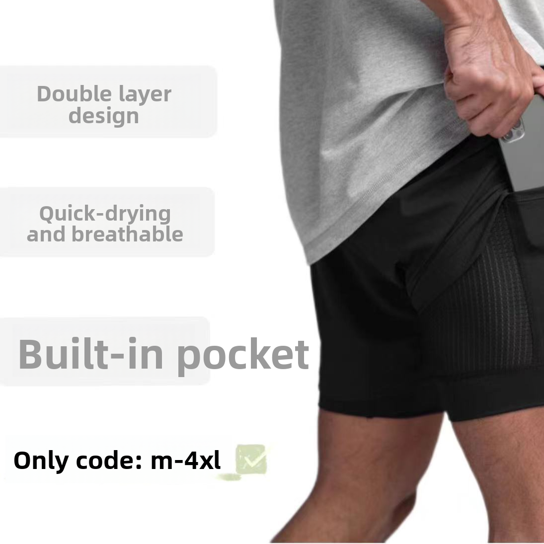 Men’s Breathable Quick-Dry Fitness Shorts – Double-Layer Muscle Fit Running Shorts with Moisture-Wicking Fabric &amp; Athletic Performance Design