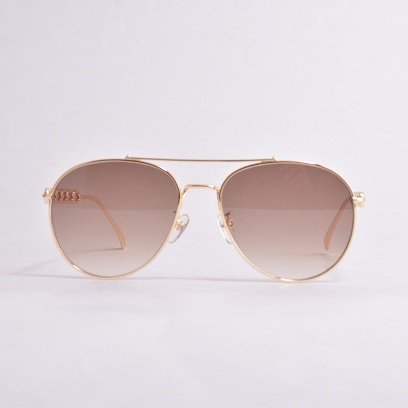 Damen Polarisierte Piloten-Sonnenbrille mit Kette – UV400 Metallrahmen Aviator-Brille mit CR39 Gläsern