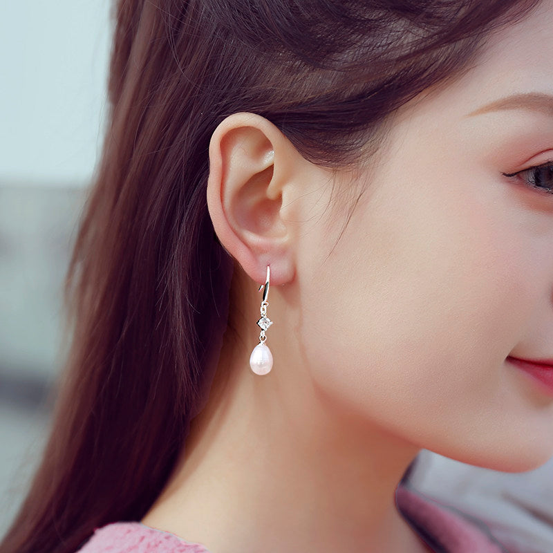 Women Natural Freshwater Pearl Earrings – 925 Sterling Silver Korean Style Heart &amp; Water Drop Jewelry