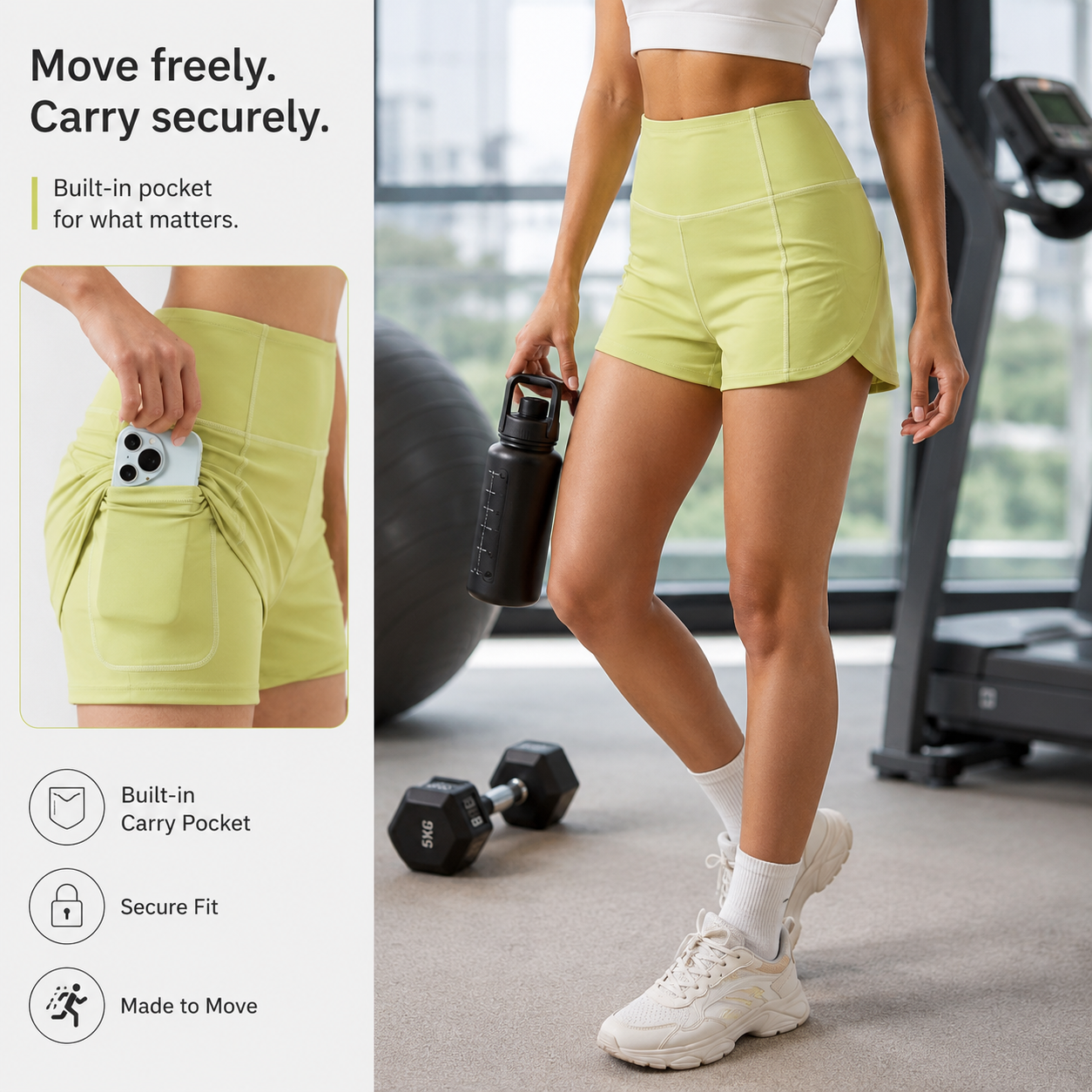 Women's High Waisted Running Fitness Shorts – Two-in-One Anti-Exposure Design