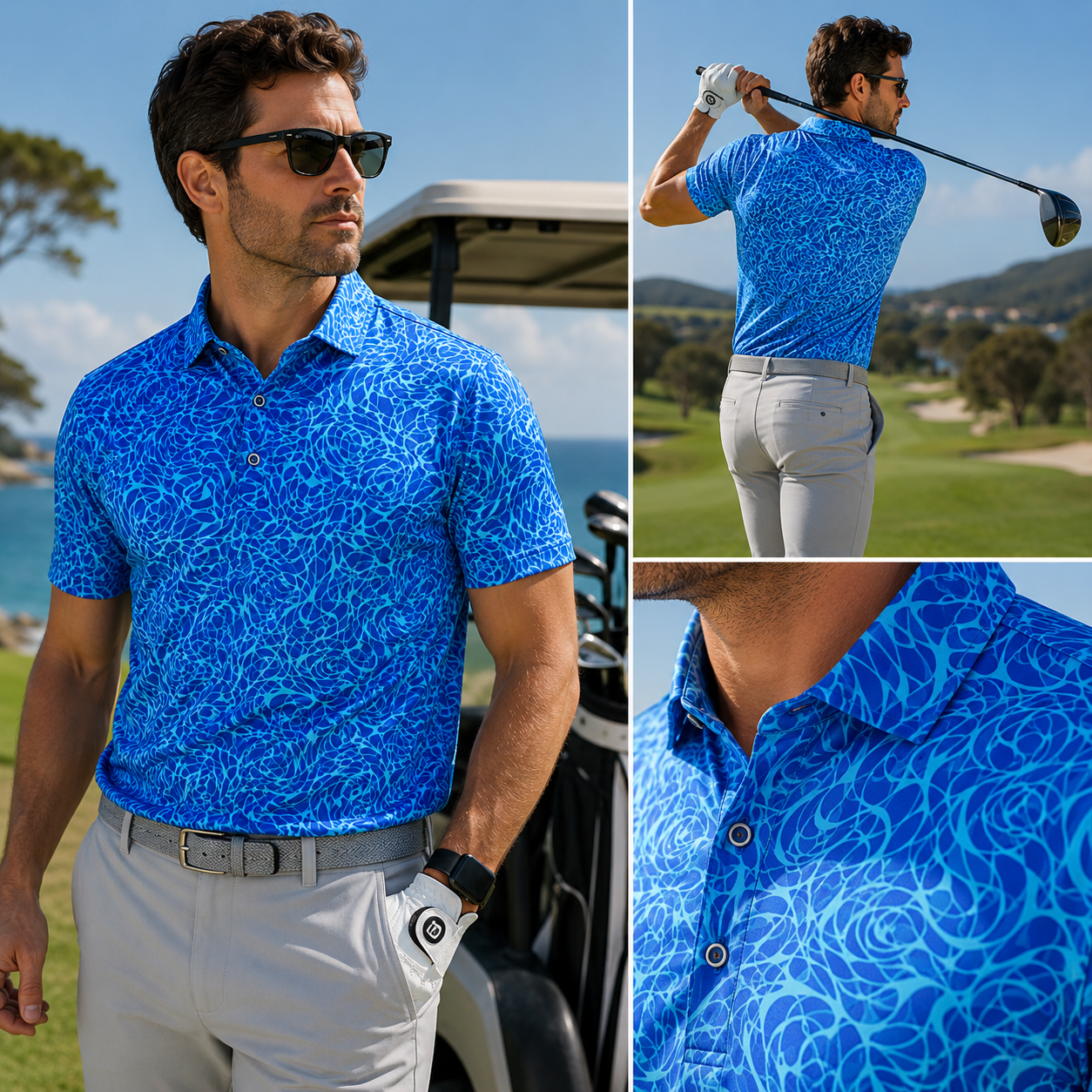 Men's Short Sleeve Golf Polo Shirt – Moisture-Wicking Printed