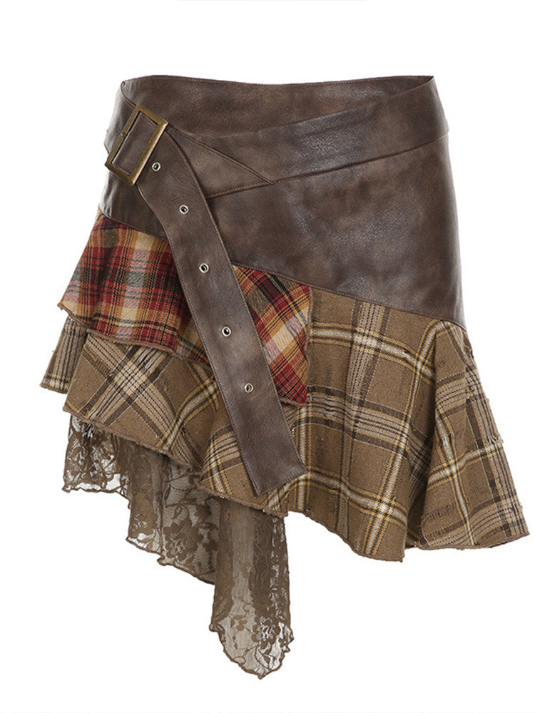 Jupe asymétrique taille haute trapèze pour femme – Jupe midi volantée style urbain avec détails en dentelle et coupe ajustée