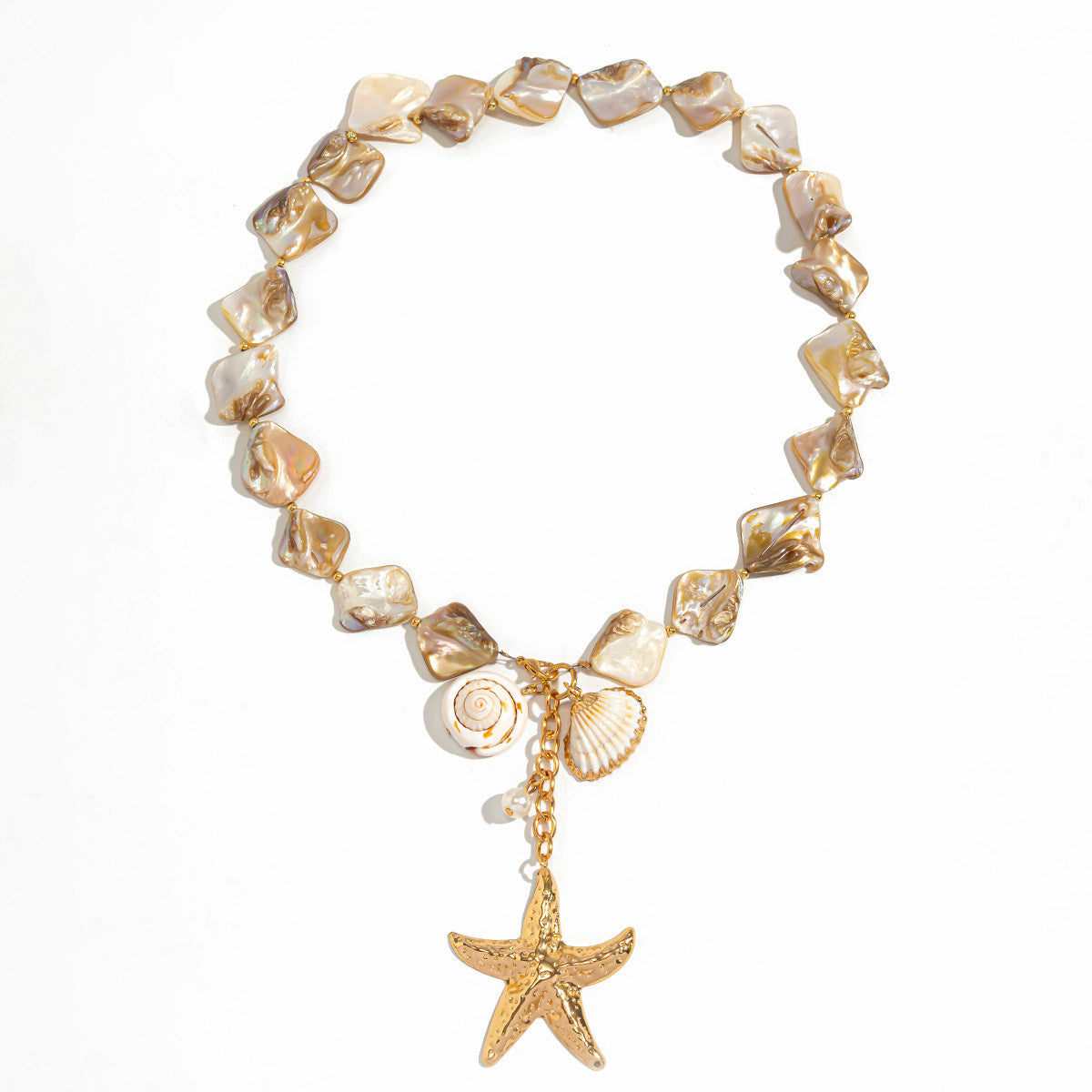 Women’s Irregular Starfish &amp; Shell Pendant Necklace – Boho Beach Clavicle Chain
