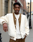 Men's Diamond Lattice Embossed Short Coat – Cotton-Poly Windbreaker, Standing Collar, Cropped Korean Fit, Apricot
