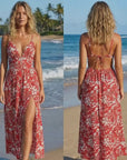Damen rückenfreies Sommerkleid mit Blumenmuster – A-Linien Midikleid mit V-Ausschnitt, verstellbaren Trägern und leichtem, elegantem Design