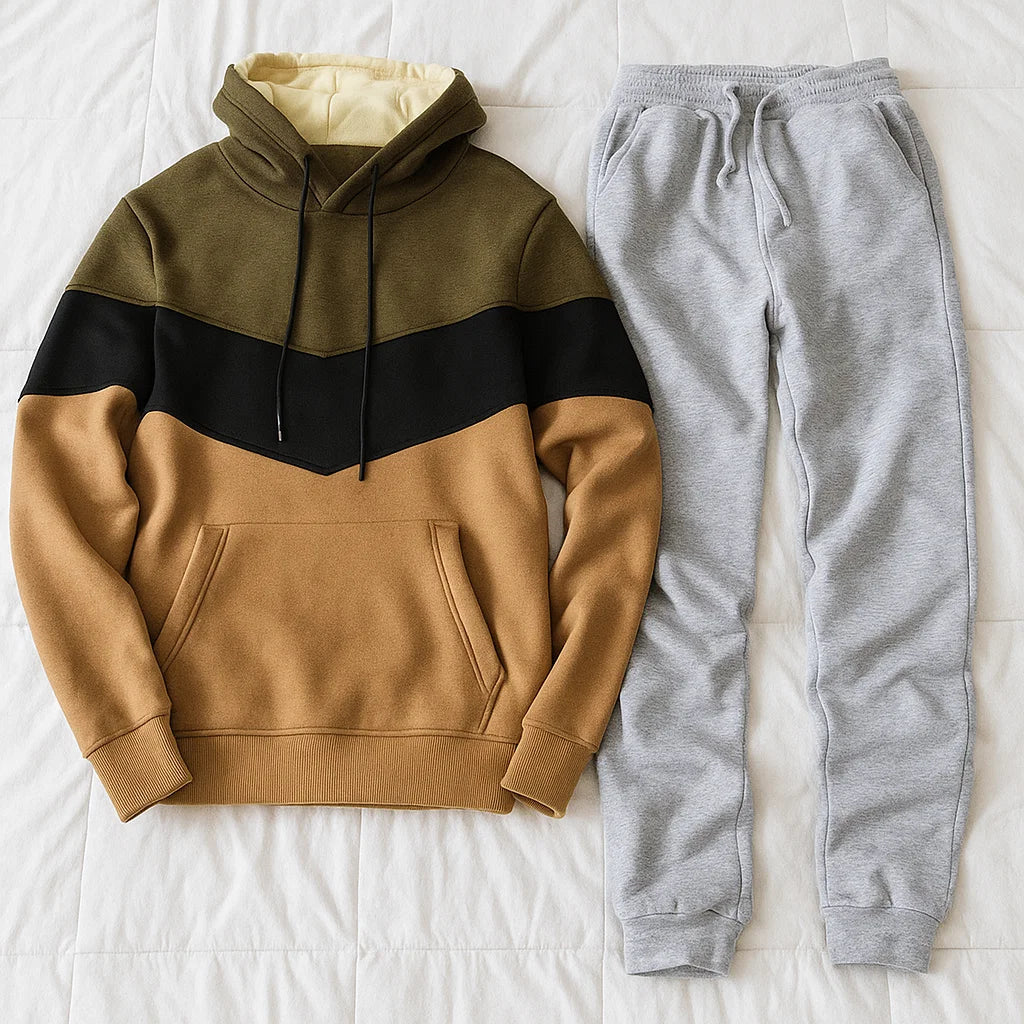 Men’s Hooded Sports Suit – Running &amp; Outdoor Tracksuit with Stitching Design