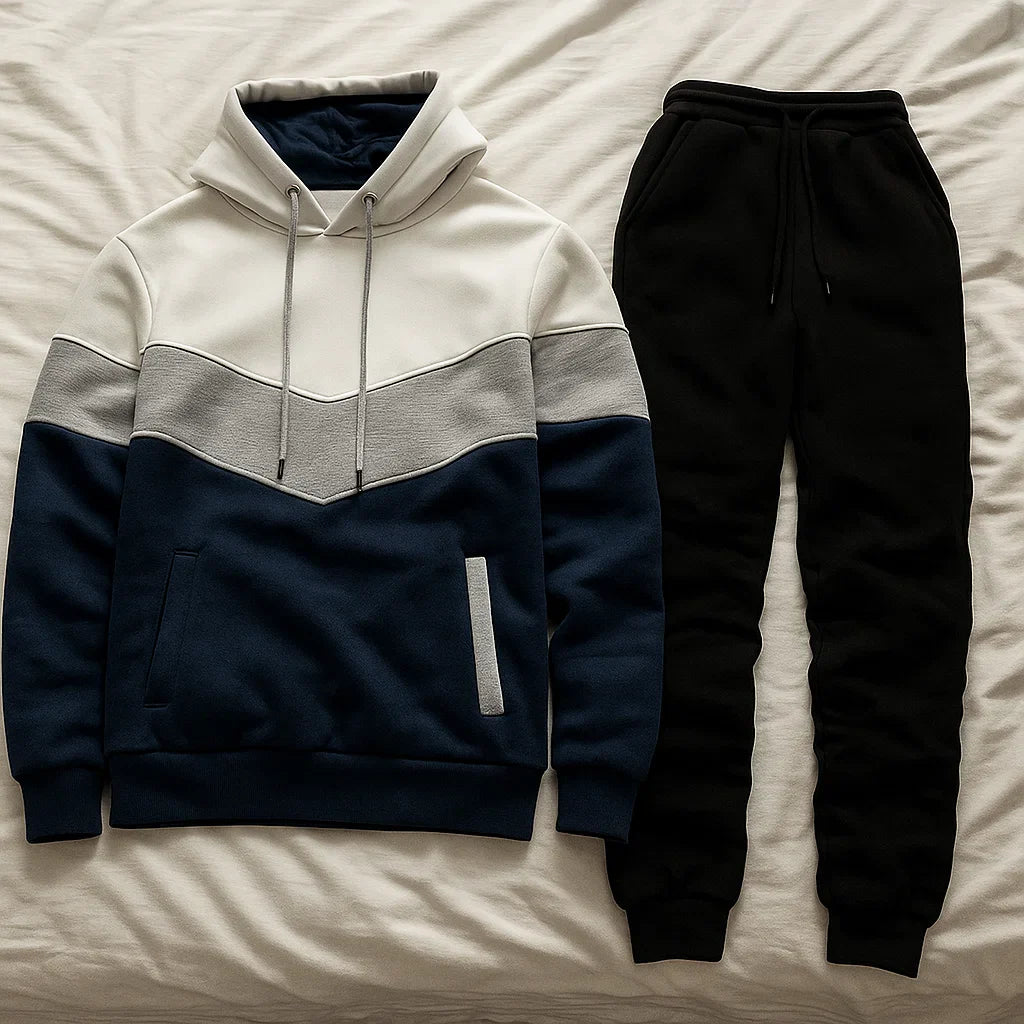 Men’s Hooded Sports Suit – Running &amp; Outdoor Tracksuit with Stitching Design