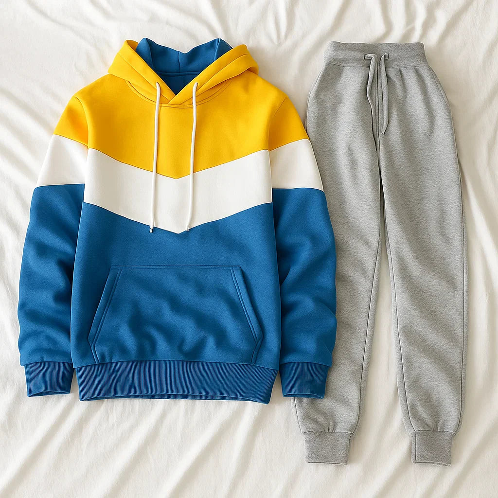 Men’s Hooded Sports Suit – Running &amp; Outdoor Tracksuit with Stitching Design