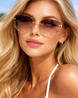 Damen-Sonnenbrille mit kleinem Rahmen und UV-Schutz – Elegante, modische Sonnenbrille mit Farbverlauf