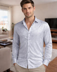 Chemise homme imprimée effet soie brillante – Style Coréen ajusté, polyester infroissable