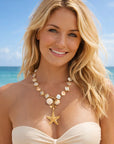 Women’s Irregular Starfish & Shell Pendant Necklace – Boho Beach Clavicle Chain