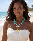 Women’s Irregular Starfish & Shell Pendant Necklace – Boho Beach Clavicle Chain