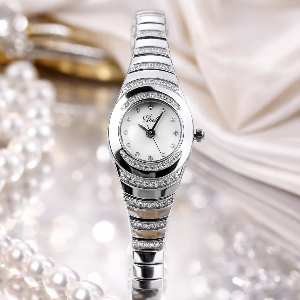 Women’s Diamond-Accent Bracelet Watch – Vintage-Inspired Stainless Steel, 30M Waterproof
