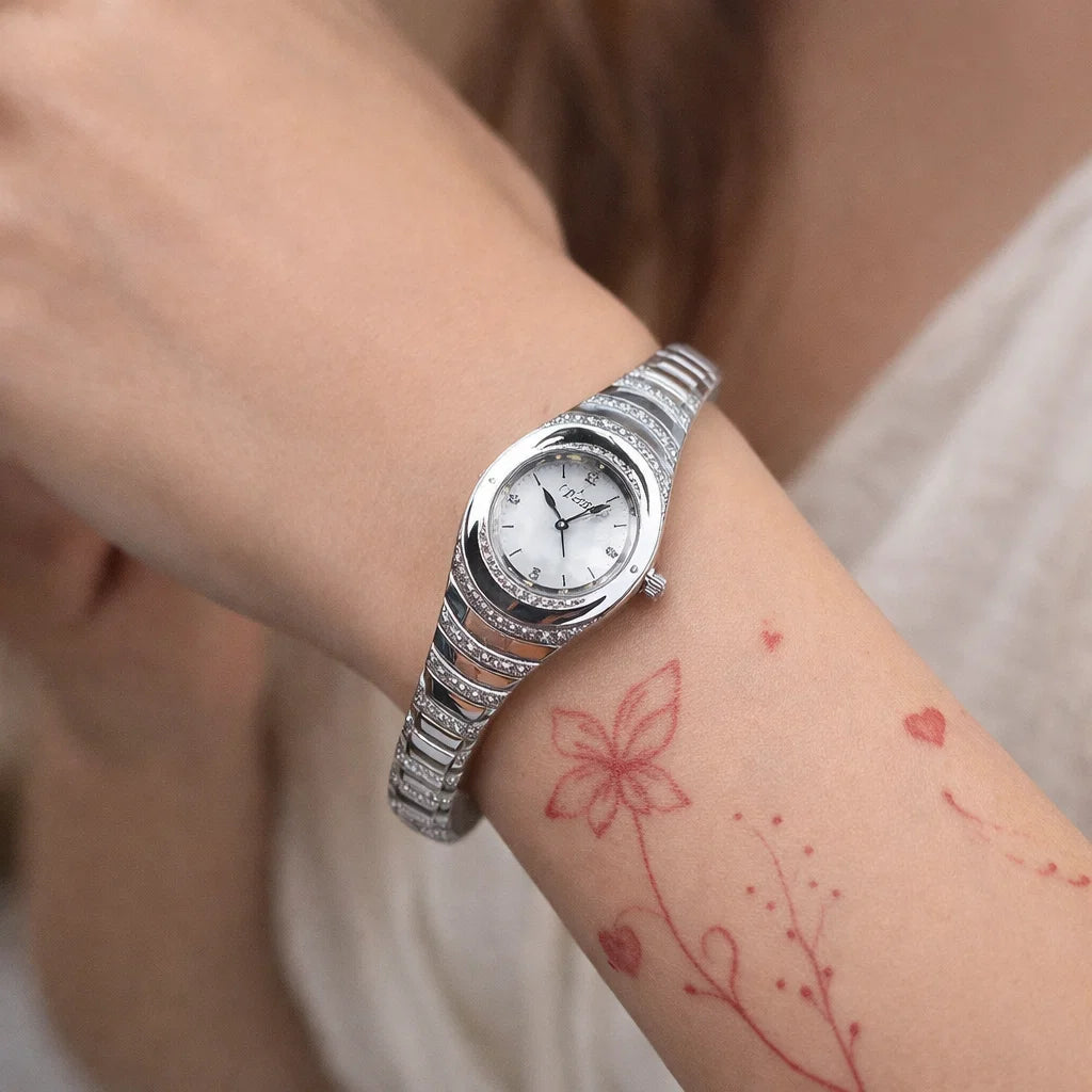 Women’s Diamond-Accent Bracelet Watch – Vintage-Inspired Stainless Steel, 30M Waterproof