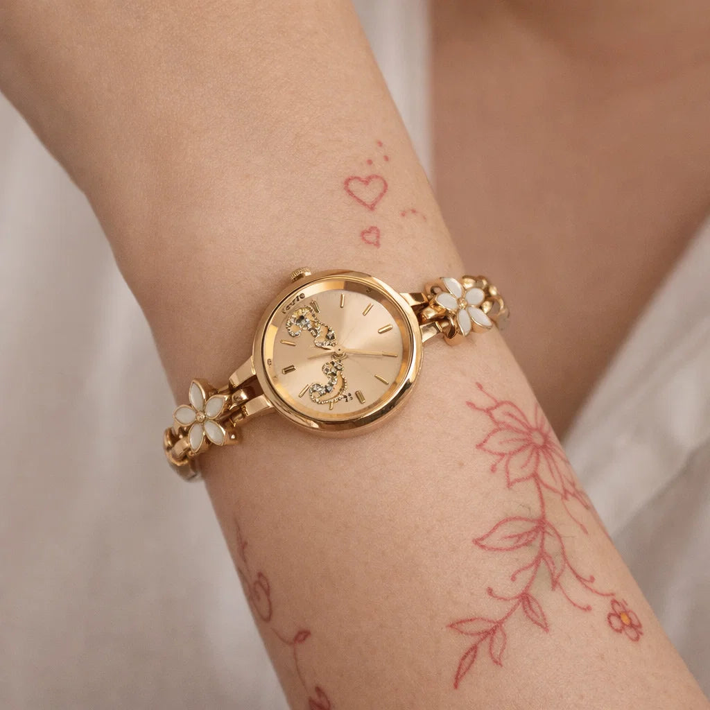 Women’s Floral Bracelet Watch – MIYOTA Quartz Movement, Elegant Alloy Strap