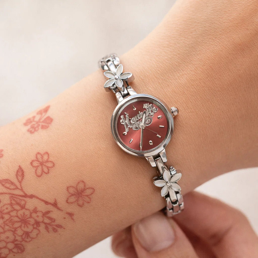 Women’s Floral Bracelet Watch – MIYOTA Quartz Movement, Elegant Alloy Strap
