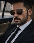 Herren-Sonnenbrille mit Naturkristallen im Pilotenstil – Retro-Pilotenbrille mit UV-Schutz