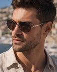 Herren-Sonnenbrille mit Naturkristallen im Pilotenstil – Retro-Pilotenbrille mit UV-Schutz
