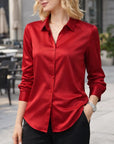 Damen Seidenbluse mit eckigem Ausschnitt – schlanke Passform, langärmeliges, elegantes Bürohemd