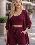 Damen Strick Plüsch 4-teiliger Hosenanzug – Weicher Baumwoll-Mix Langarm Freizeit-Loungewear-Set, S–3XL