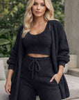Damen Strick Plüsch 4-teiliger Hosenanzug – Weicher Baumwoll-Mix Langarm Freizeit-Loungewear-Set, S–3XL