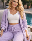 Damen Strick Plüsch 4-teiliger Hosenanzug – Weicher Baumwoll-Mix Langarm Freizeit-Loungewear-Set, S–3XL