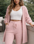 Damen Strick Plüsch 4-teiliger Hosenanzug – Weicher Baumwoll-Mix Langarm Freizeit-Loungewear-Set, S–3XL