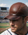 Baseballkappe für Herren aus hochwertigem Rindsleder – Verstellbares Kuppeldesign mit flachem Schirm