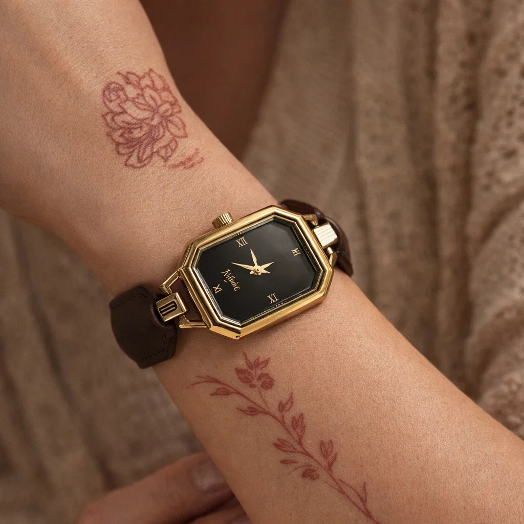Women's Quartz Watch – Elegant 24-Hour Display with Butterfly Clasp, Leather &amp; Metal Strap Options