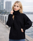 Damen Rollkragenpullover mit Zopfmuster – lockere Passform, schmutzabweisend, 50 % Viskose-Mischung
