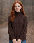 Damen Rollkragenpullover mit Zopfmuster – lockere Passform, schmutzabweisend, 50 % Viskose-Mischung
