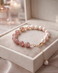 Bracelet Cœur en Perles Naturelles pour Femme – Bracelet Perles Cristal Fraise Élastique Réglable
