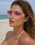 Lunettes de soleil carrées sans monture pour femmes – Protection UV rétro-punk, verres dégradés en résine, monture en métal, 21-39g