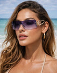 Lunettes de soleil carrées sans monture pour femmes – Protection UV rétro-punk, verres dégradés en résine, monture en métal, 21-39g
