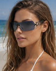 Lunettes de soleil carrées sans monture pour femmes – Protection UV rétro-punk, verres dégradés en résine, monture en métal, 21-39g