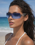 Lunettes de soleil carrées sans monture pour femmes – Protection UV rétro-punk, verres dégradés en résine, monture en métal, 21-39g