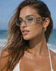 Lunettes de soleil carrées sans monture pour femmes – Protection UV rétro-punk, verres dégradés en résine, monture en métal, 21-39g