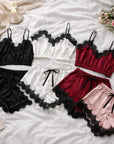 Damen Spitzen-Dessous-Set – V-Ausschnitt ärmelloser BH, Höschen & Strumpfband Nachtwäsche, S–4XL