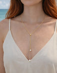 Verstellbare Y-förmige Perlen-Halskette für Damen – koreanische Mode, geometrische Zinklegierungs-Kette, 61–70 cm