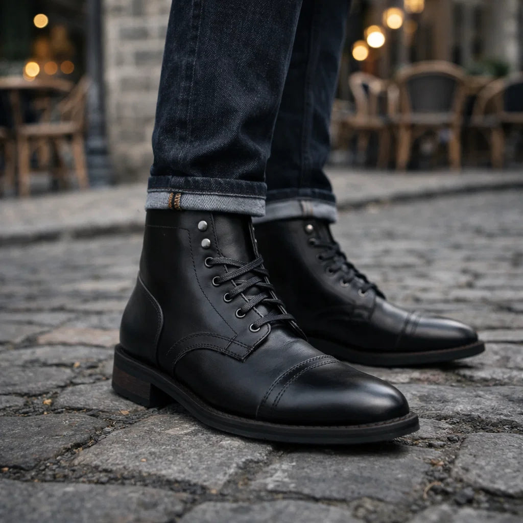 Herren Retro Martin Boots – Klassische Schnürstiefel aus PU-Leder, Gummisohle, EU 38–48, 10 Farben