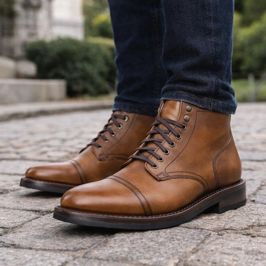 Herren Retro Martin Boots – Klassische Schnürstiefel aus PU-Leder, Gummisohle, EU 38–48, 10 Farben