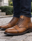 Herren Retro Martin Boots – Klassische Schnürstiefel aus PU-Leder, Gummisohle, EU 38–48, 10 Farben