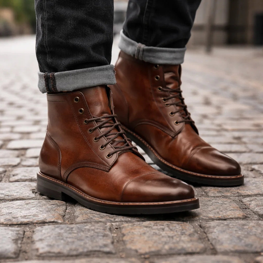 Herren Retro Martin Boots – Klassische Schnürstiefel aus PU-Leder, Gummisohle, EU 38–48, 10 Farben