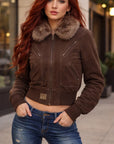 Damen Amerikanische Pelzkragenjacke – Locker geschnittener Vintage Streetwear Reversmantel