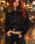 Damen Amerikanische Pelzkragenjacke – Locker geschnittener Vintage Streetwear Reversmantel